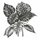 monstera deliciosa leaf alien head flower bouquet tattoo design idea