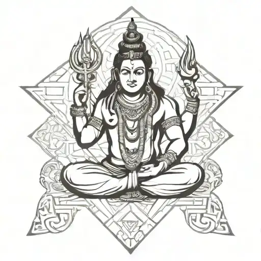 lord shiva and ganpati outline tattoo design idea