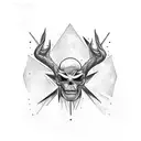 a 3/4 sleeve from wrist to mid bicep tattoo in black and white. a wendigo on my bicep skull on forearm and a destiny gho tattoo design idea