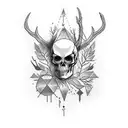 a 3/4 sleeve from wrist to mid bicep tattoo in black and white. a wendigo on my bicep skull on forearm and a destiny gho tattoo design idea