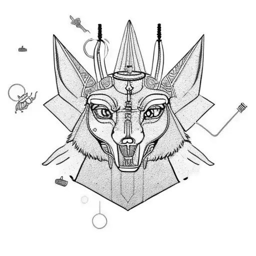 anubis egiptian god with key of eternity and a golden bug tattoo design idea
