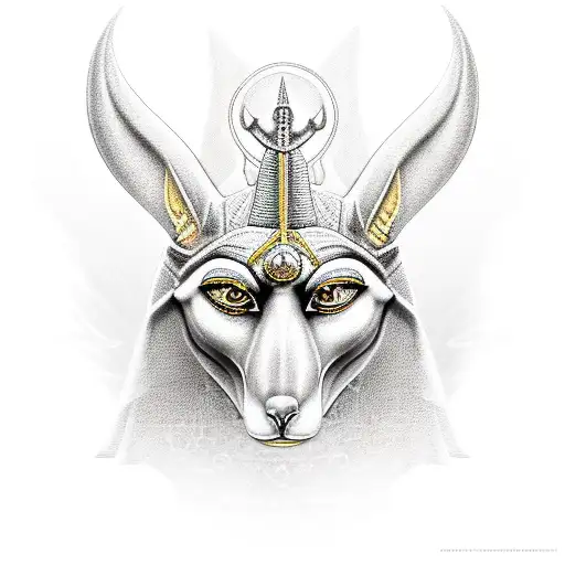 anubis egiptian god with key of eternity and a golden bug tattoo design idea