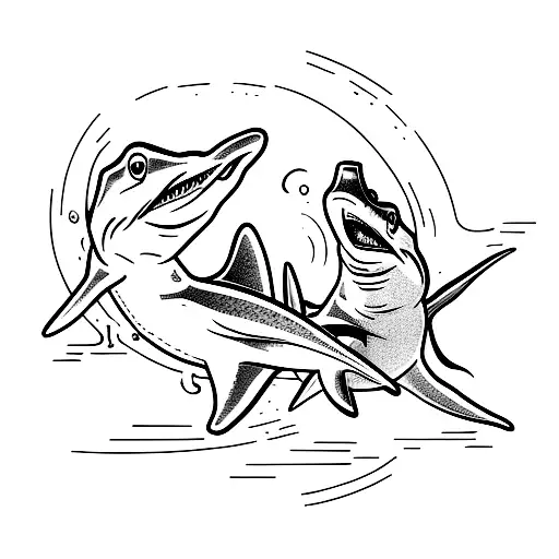 hammerhead sharks swimming  tattoo design idea
