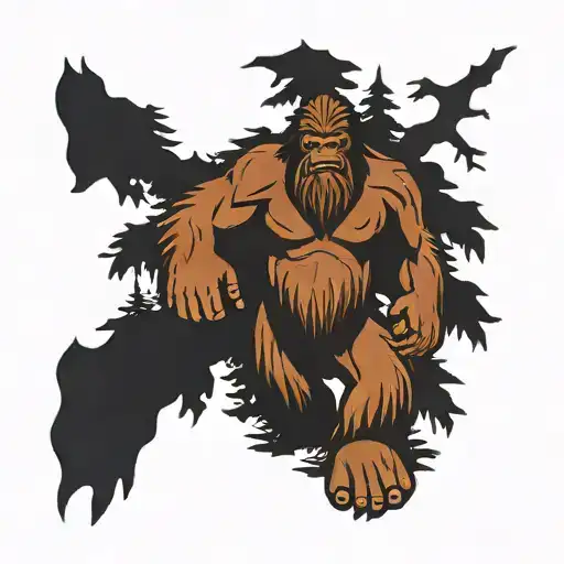 bigfoot figure among the trees tattoo design idea