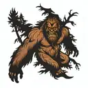 bigfoot figure among the trees tattoo design idea
