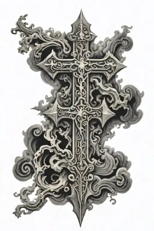 cross of Constantine with black smoke background black tattoo design idea