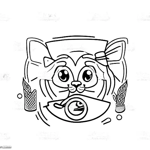 black cat drinking wine tattoo design idea