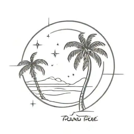 palm tree sun taurus sagitarius fine line black in length tattoo design idea