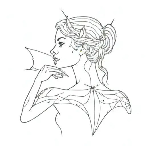 outline profile Of Artemis Bodice & Drawn Bow aimed Into Orion Constellation Surrounded By belladonna include hind skull tattoo design idea