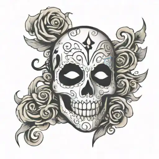 ghost face mask with music notes tattoo design idea