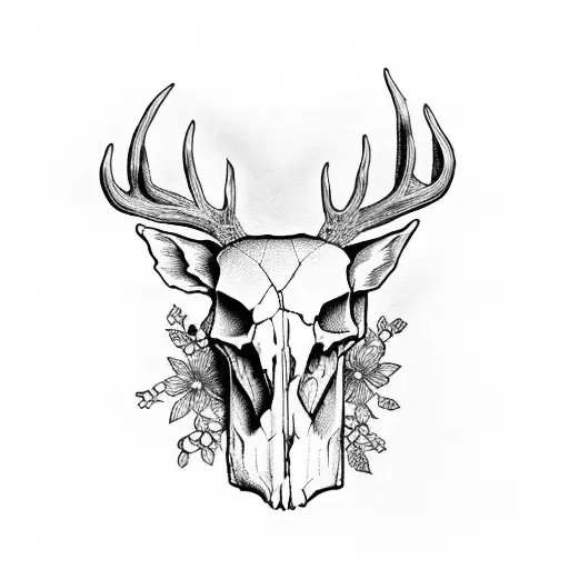 deer skull in flower tattoo design idea