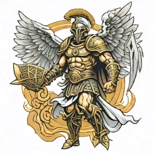 roman gladiator guardian angel tattoo design idea