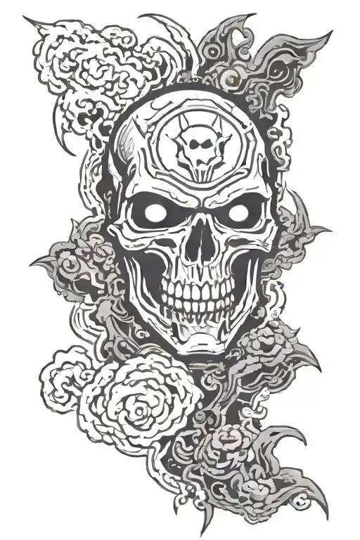 Doom eternal with background smoke tattoo design idea