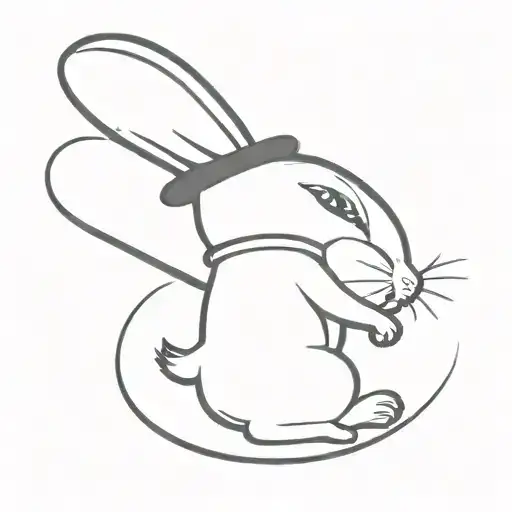 An illusionist bunny wearing a magician's hat and has a magic stick on it's back. Minimal tattoo design idea