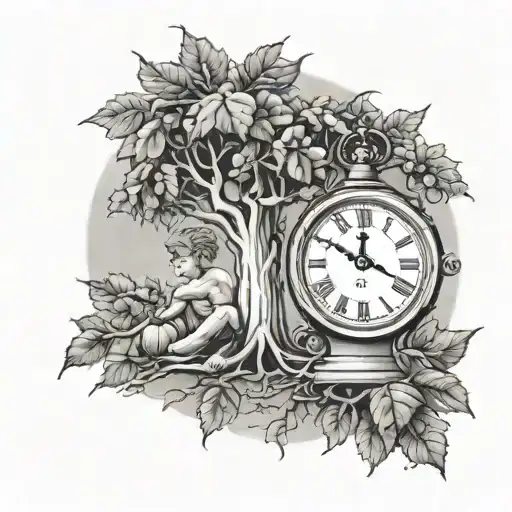 december fig tree boy 06:57 clock   tattoo design idea