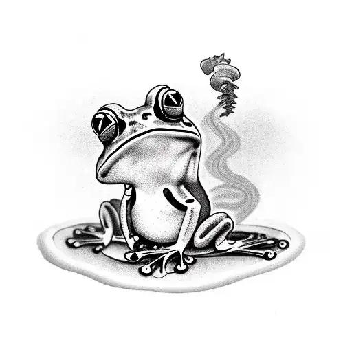 frog smoking a pipe tattoo design idea