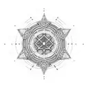 A sketch-style design of a basketball hoop with intricate dotwork patterns representing the stars in the sky, surrounded by religious symbols tattoo design idea