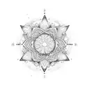 A sketch-style design of a basketball hoop with intricate dotwork patterns representing the stars in the sky, surrounded by religious symbols tattoo design idea