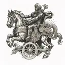 Ares riding a chariot pulled by fiery horses tattoo design idea