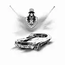 1971 chevelle ss Cherry red with white racing stripes driver with cigarette and Coors banquet in his hand tattoo design idea