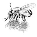Honey Bee with flowers tattoo design idea