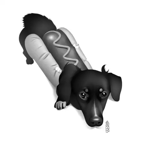 a dog in a hot dog costume tattoo design idea