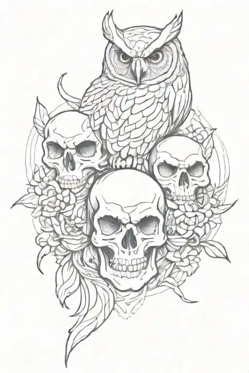 Skull and Owls tattoo design idea