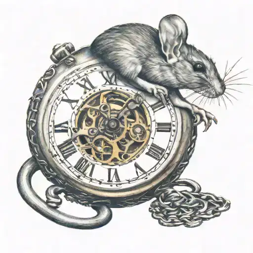 mouse holding a pocket watch tattoo design idea