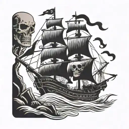 skeleton pirate ship tattoo design idea
