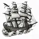 skeleton pirate ship tattoo design idea