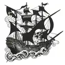 skeleton pirate ship tattoo design idea