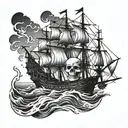 skeleton pirate ship tattoo design idea