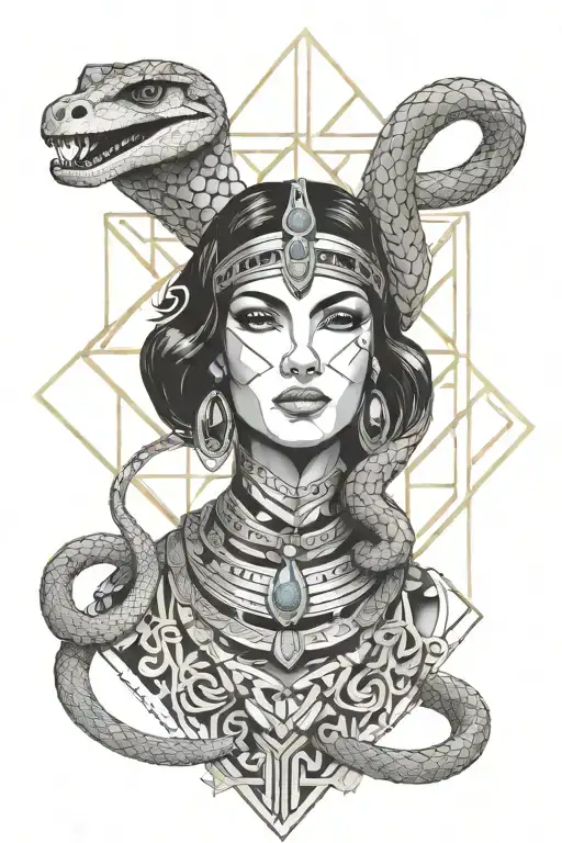 cleopatra And snake wrapped tattoo design idea