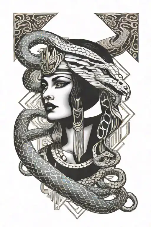 cleopatra and snakes wrapped tattoo design idea