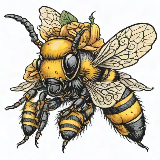 a realistic looking bee wearing a fancy bonnet tattoo design idea