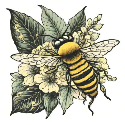 a bee in a fancy bonnet flower tattoo design idea