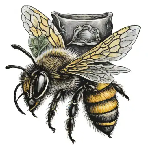 a realistic looking bee wearing a fancy bonnet tattoo design idea