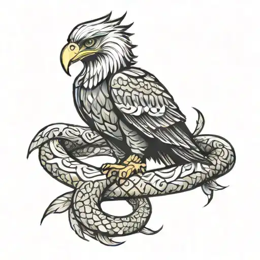 mexican eagle biting snake wrapped tattoo design idea