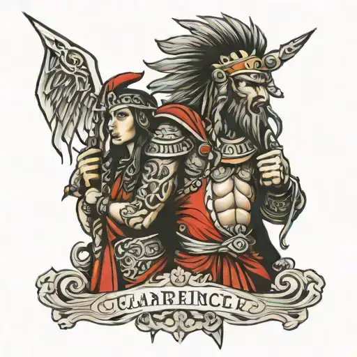 warrior, god, silence depicted, family  tattoo design idea