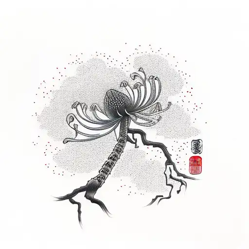 Redwood Forest with red spider lily's  tattoo design idea