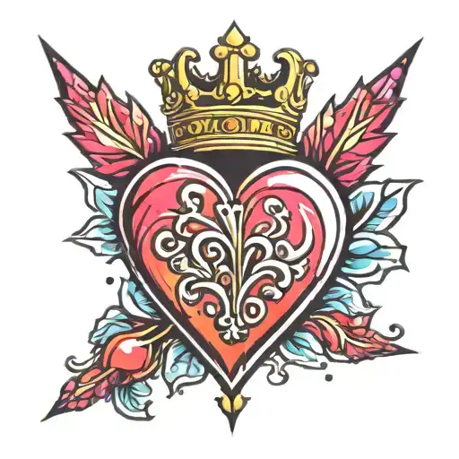 heart with ice and crown  tattoo design idea