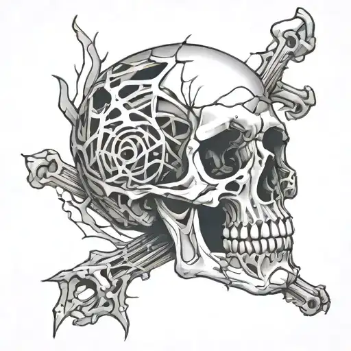 broken glass skeleton bones tattoo design idea