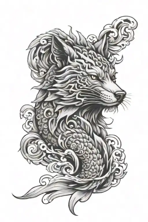 wolf koi fish Buddha face tattoo tattoo design idea