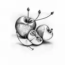 a pair of cherries with babes wire  tattoo design idea
