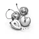 a pair of cherries with babes wire  tattoo design idea