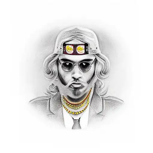 crie um gangsters um um sobretudo e chapéu e uma arma Thompson apontada para cima, ele vai tá de costas  tattoo design idea