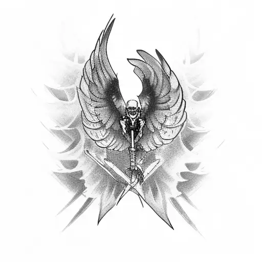 hawk wing with smoke and skeleton  tattoo design idea