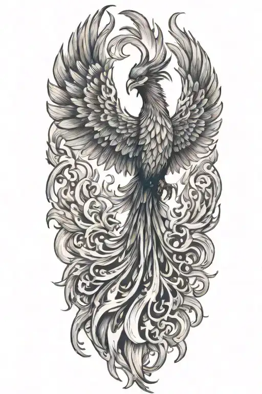 phoenix rising with flames background tattoo design idea