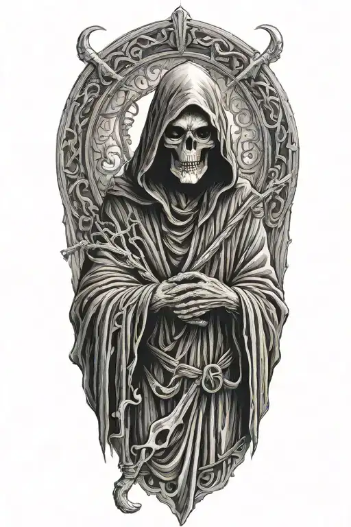 hooded grim reaper full body tattoo design idea