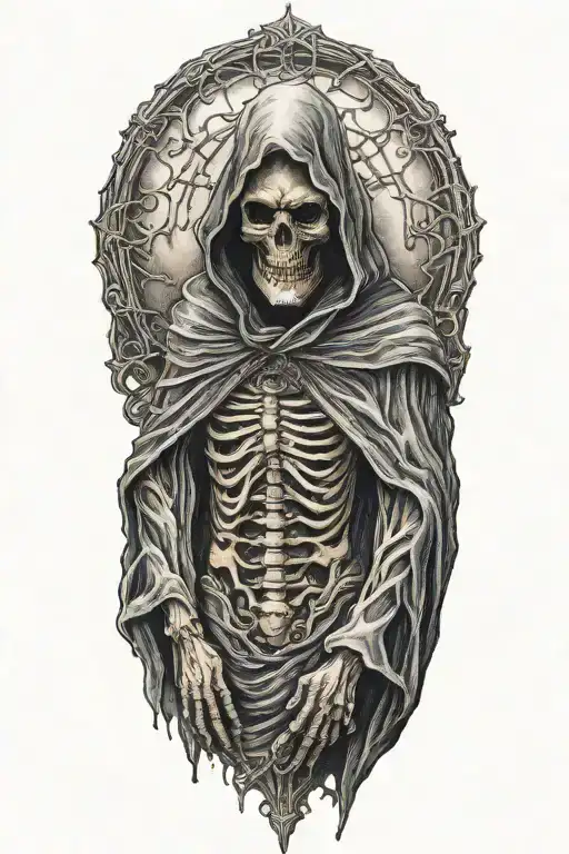faceless grim reaper full body tattoo design idea